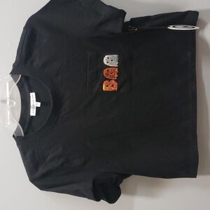 Love Peace & Lazy Days Black Cropped Tshirt with Halloween Detail